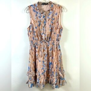 Allegra K Pink Floral Ruched Smocked Waist Dress, sz MD